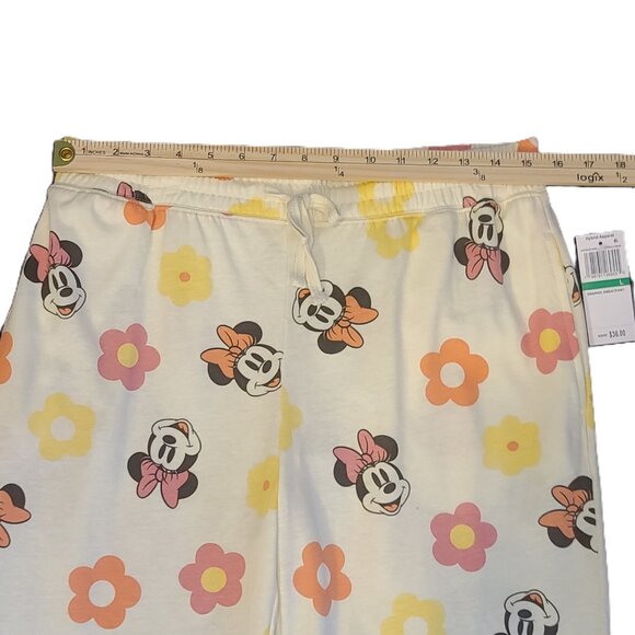 NWT Disney Minnie Mouse Drawstring 60% Cotton Cream Lounge Pants Juniors Size L - Picture 8 of 13